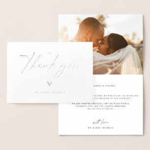 Modern Boho Script Wedding Photo Thank You Foil Card