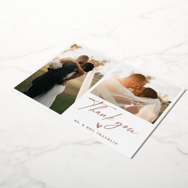 Modern Boho Script Wedding Photo Thank You Foil Invitation (Rotated)
