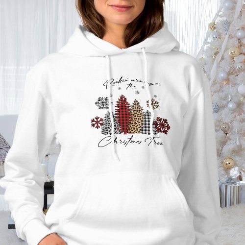 Modern Boho Snowflakes Tartan Cute Christmas Tree Hoodie