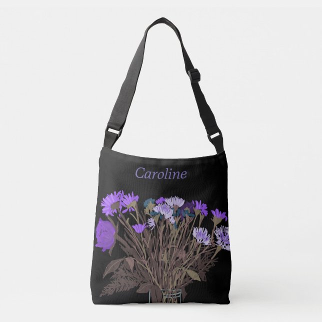 Modern  Boho Spring Flowers+ Name Crossbody Bag (Front)