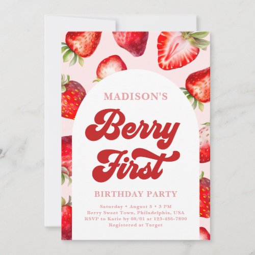 Modern Boho Strawberry Berry First Birthday  Invitation