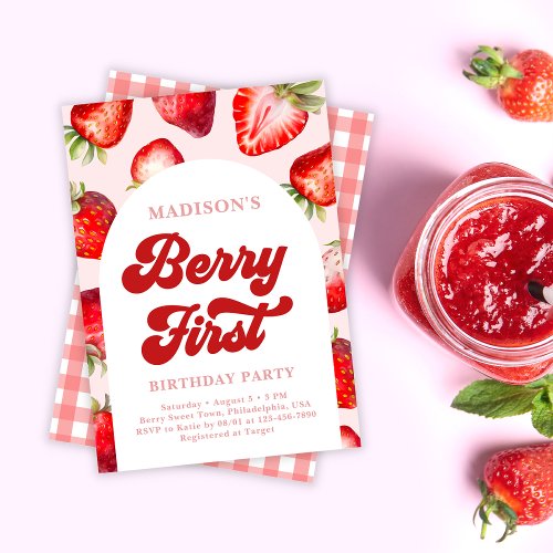 Modern Boho Strawberry Berry First Birthday  Invitation