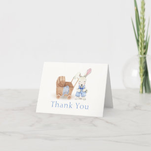 Modern Boho Stroller Rabbit Boy Baby Shower Letterpress Thank You Card