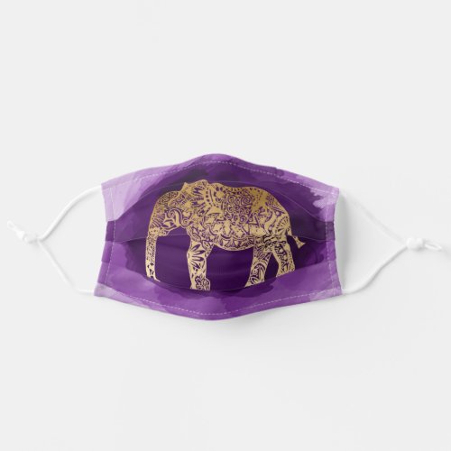 Modern boho style gold purple elephant adult cloth face mask