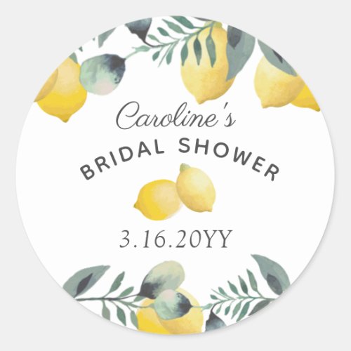 Modern Boho Summer Lemons Greenery Bridal Shower Classic Round Sticker
