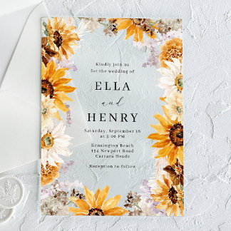 Modern Boho Sunflower Frame Wedding Acrylic Invitations