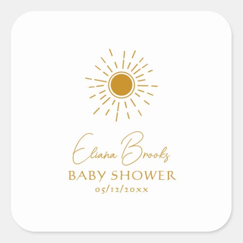 Modern Boho Sunshine Baby Shower Thank You Square Sticker