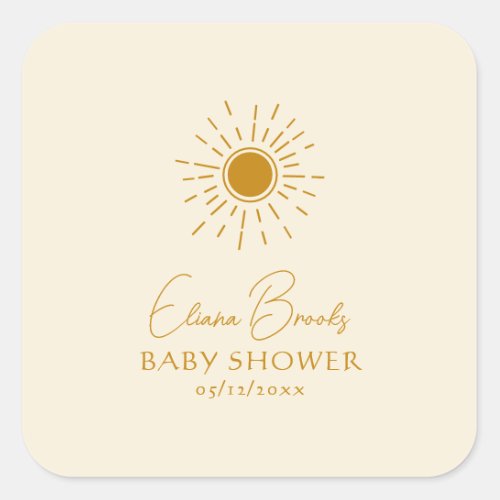 Modern Boho Sunshine  Beige Baby Shower Thank You Square Sticker
