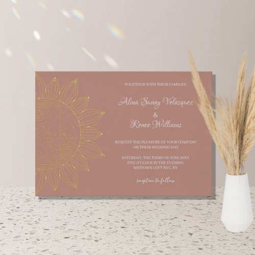 Modern Boho Sunshine Floral Wedding  Foil Invitation