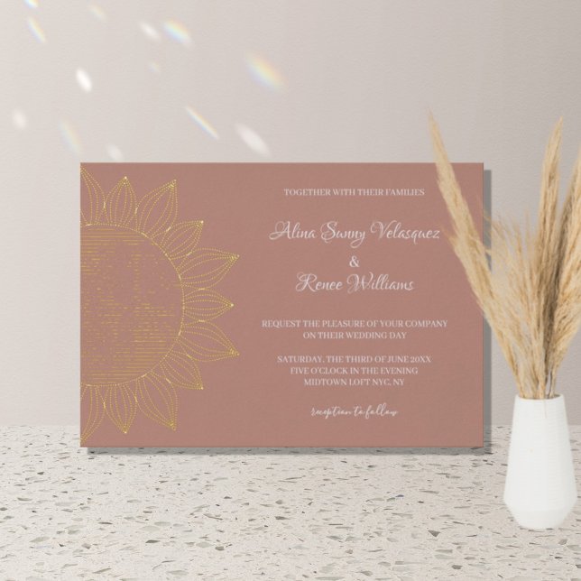 Modern Boho Sunshine Floral Wedding  Foil Invitation (Creator Uploaded)