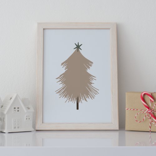 Modern Boho Tan and Green Christmas Tree Print