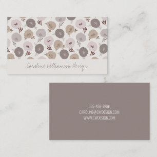 Modern Boho Taupe Blush Gray Botanical Flowers Business Card