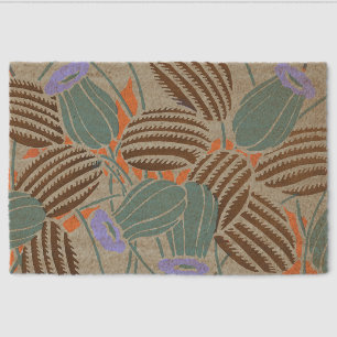 Modern Boho Teal & Lavender Floral Decor Fiber Doormat