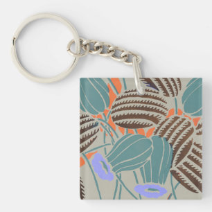Modern Boho Teal & Lavender Floral Decor Keychain