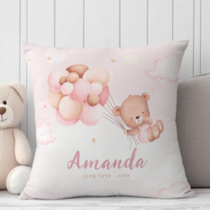 Modern Boho Teddy Bear Baby Shower Gift Baby Girl Throw Pillow