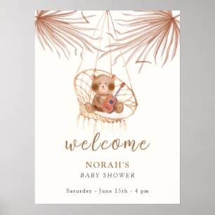 Modern Boho Teddy Bear Baby Shower Welcome Poster