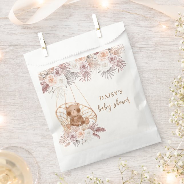 Modern Boho Teddy Bear Pampas Baby Shower  Favor Bag (Clipped)