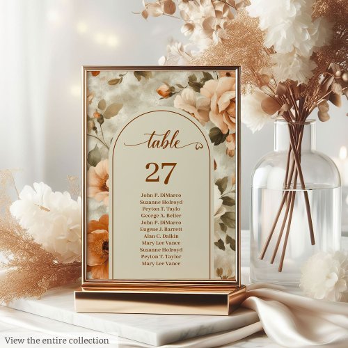 Modern Boho Terra Cotta Ivory Sage Floral Wedding Table Number