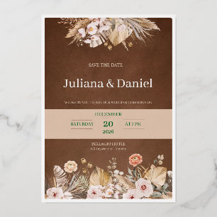 Modern Boho Terracotta and Dried Palm Wedding Invi Foil Invitation
