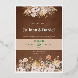Modern Boho Terracotta and Dried Palm Wedding Invi Foil Invitation