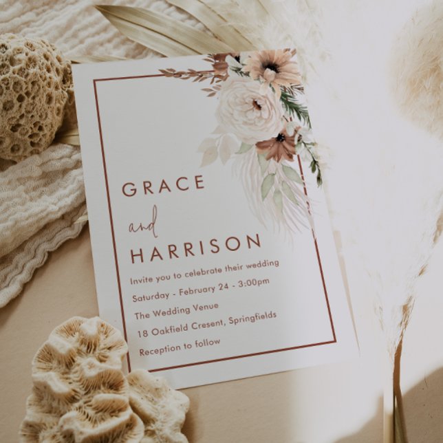Modern Boho Terracotta Autumn Border Wedding Invitation (Creator Uploaded)