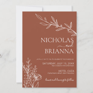 Modern Boho Terracotta Burnt Orange Photo Wedding Invitation