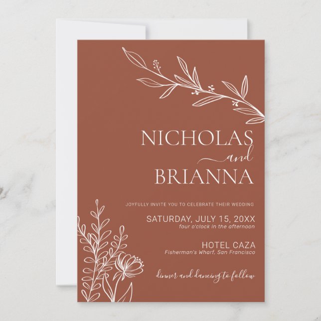 Modern Boho Terracotta Burnt Orange Photo Wedding Invitation (Front)