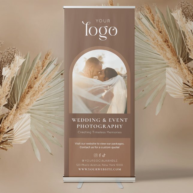 Modern Boho Terracotta Business Logo Photographer Retractable Banner (Modern boho terracotta business marketing retractable banner design with custom photo and logo)