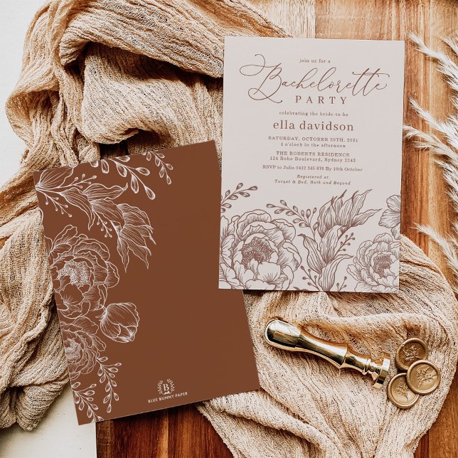 Modern Boho Terracotta Floral Bachelorette Party Invitation (Creator Uploaded)