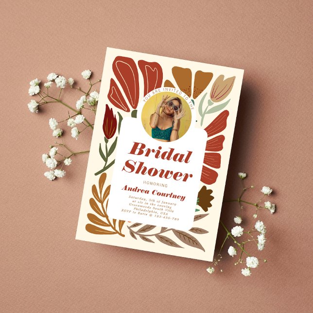 Modern Boho Terracotta Floral Bridal Shower Photo Invitation (Creator Uploaded)