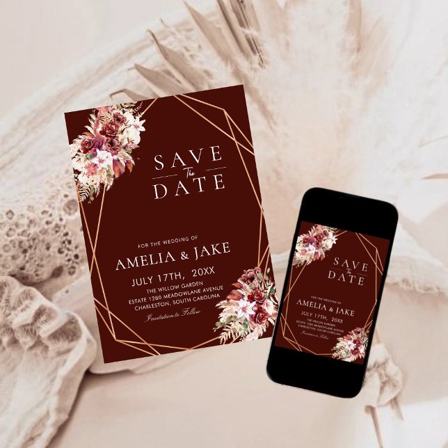 Modern Boho Terracotta Floral Photo Save The Date (Creator Uploaded)