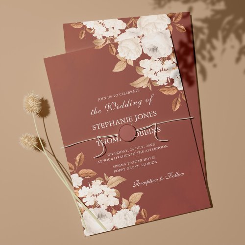 Modern Boho Terracotta Floral Wedding Invitation