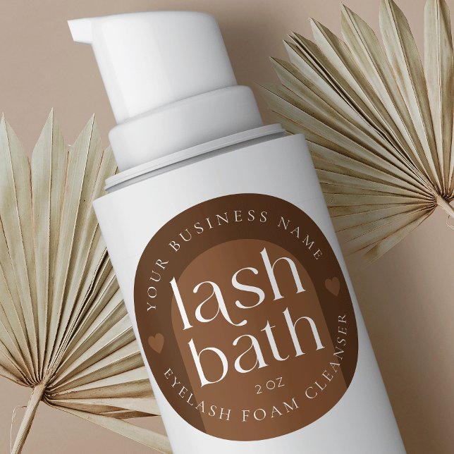 Modern Boho Terracotta Lash Bath Foam Cleanser Classic Round Sticker (Modern boho terracotta lash shampoo round stickers with space for your brand name)