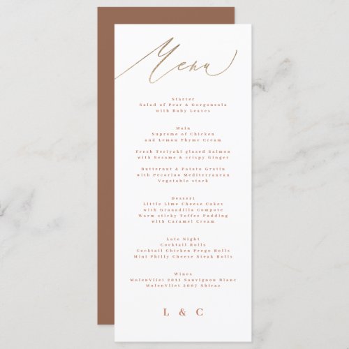 Modern Boho Terracotta Orange Gold Wedding Menu