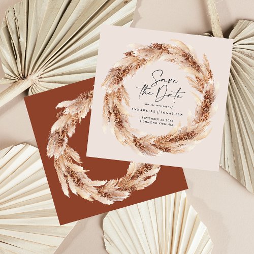 Modern boho terracotta pampas grass wedding invitation