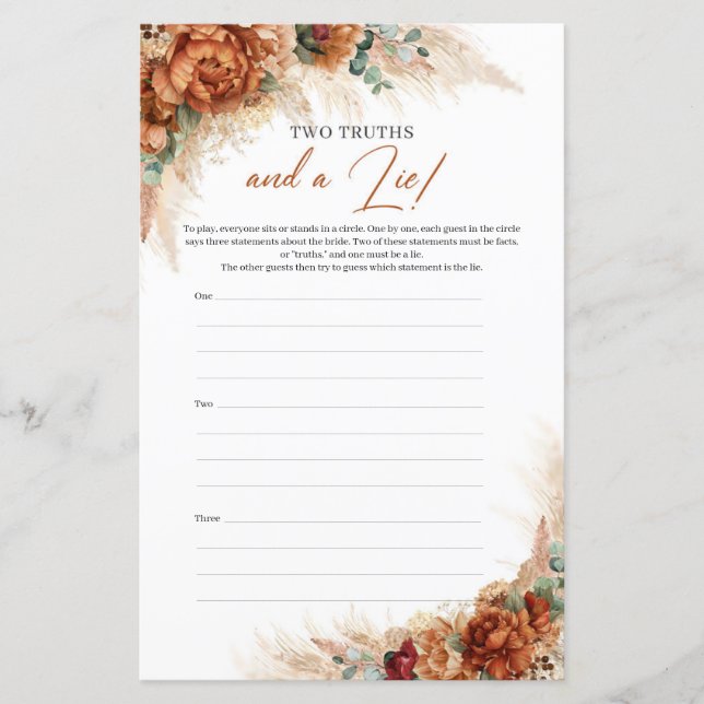 Modern boho terracotta pampas Two Truths And A Lie (Front)