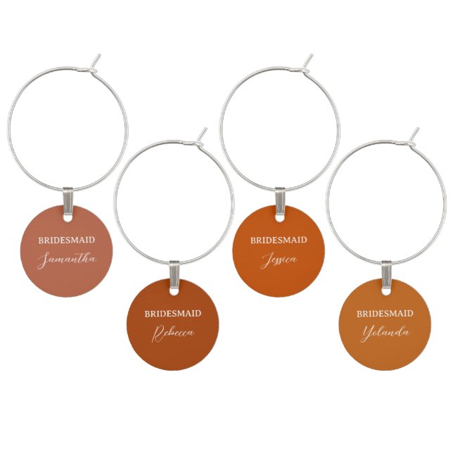 Modern Boho Terracotta Personalized Bridesmaid Wine Charm (Staggered)