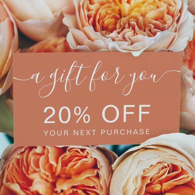 Modern boho terracotta professional typography discount card (Creator Uploaded)
