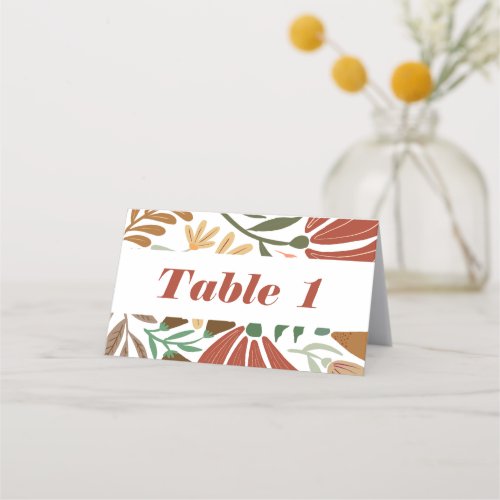 Modern Boho Terracotta Retro Floral Wedding Table Place Card