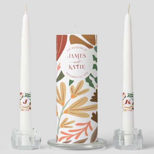 Modern Boho Terracotta Retro Floral Wedding Unity Candle Set