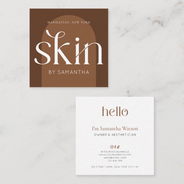 Modern Boho Terracotta Salon Skincare Aesthetician Square Business Card (Front/Back)
