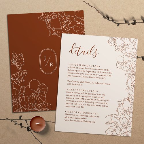 Modern Boho Terracotta Wedding Details Enclosure Card
