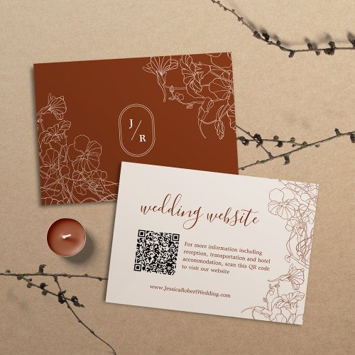 Modern Boho Terracotta Wedding Details QR Code Enclosure Card