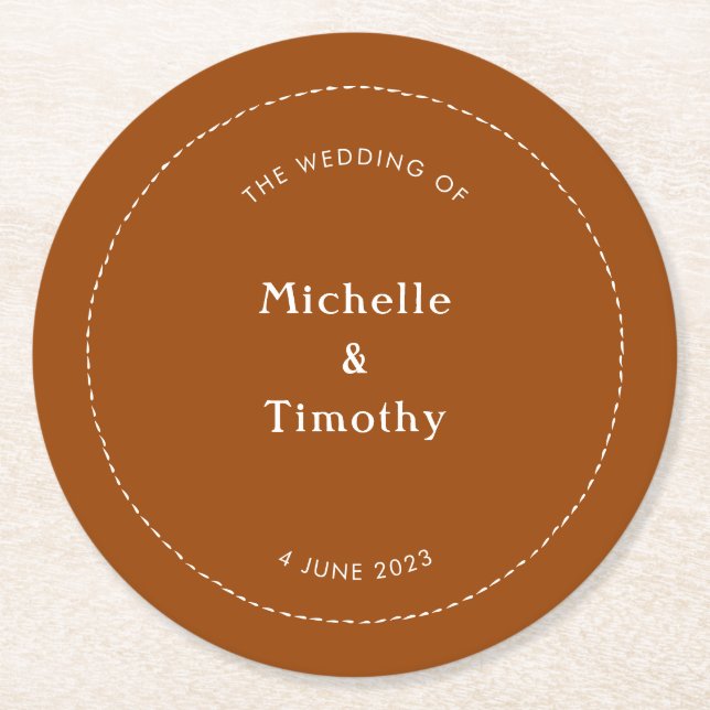 Modern Boho Terracotta Wedding Party Paper Coaster (Front)