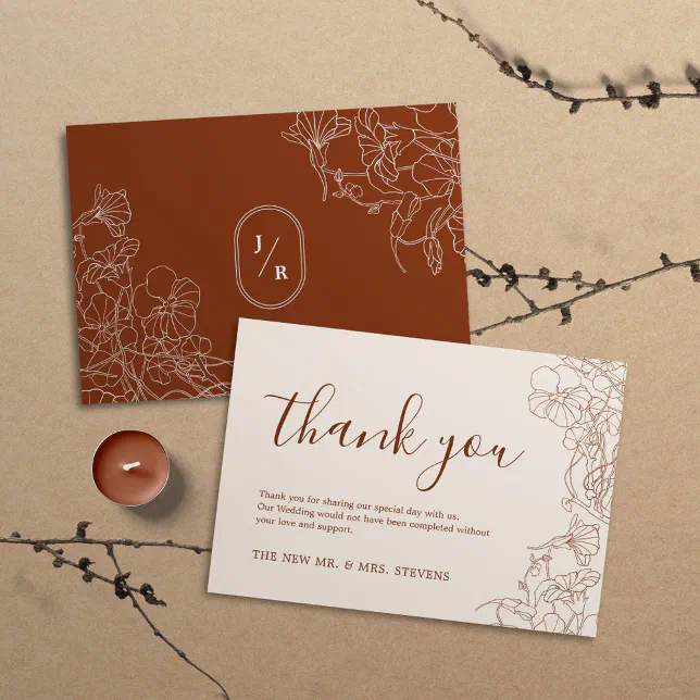 Modern Boho Terracotta Wedding Thank You Card | Zazzle