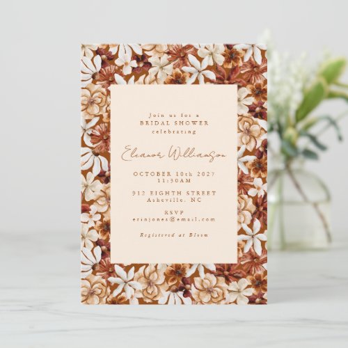 Modern Boho Terracotta Wildflowers Bridal Shower Invitation