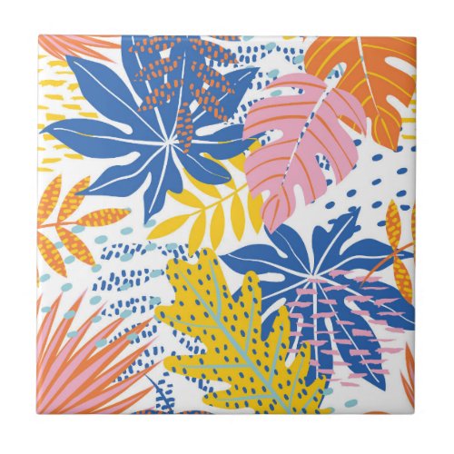 Modern Boho Tropical Jungle Palm Leaves  Ceramic Tile