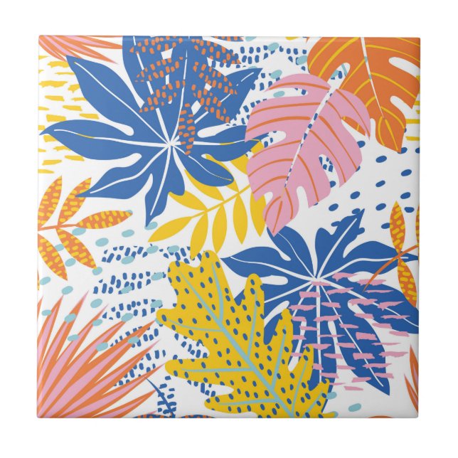 Modern Boho Tropical Jungle Palm Leaves  Ceramic Tile (Front)