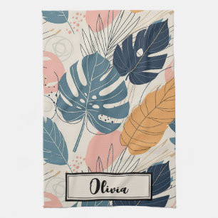 Modern Boho Tropical Leaves Abstract Kitchen Towel