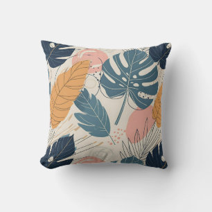 Modern Boho Tropical Leaves Abstract Throw Pillow